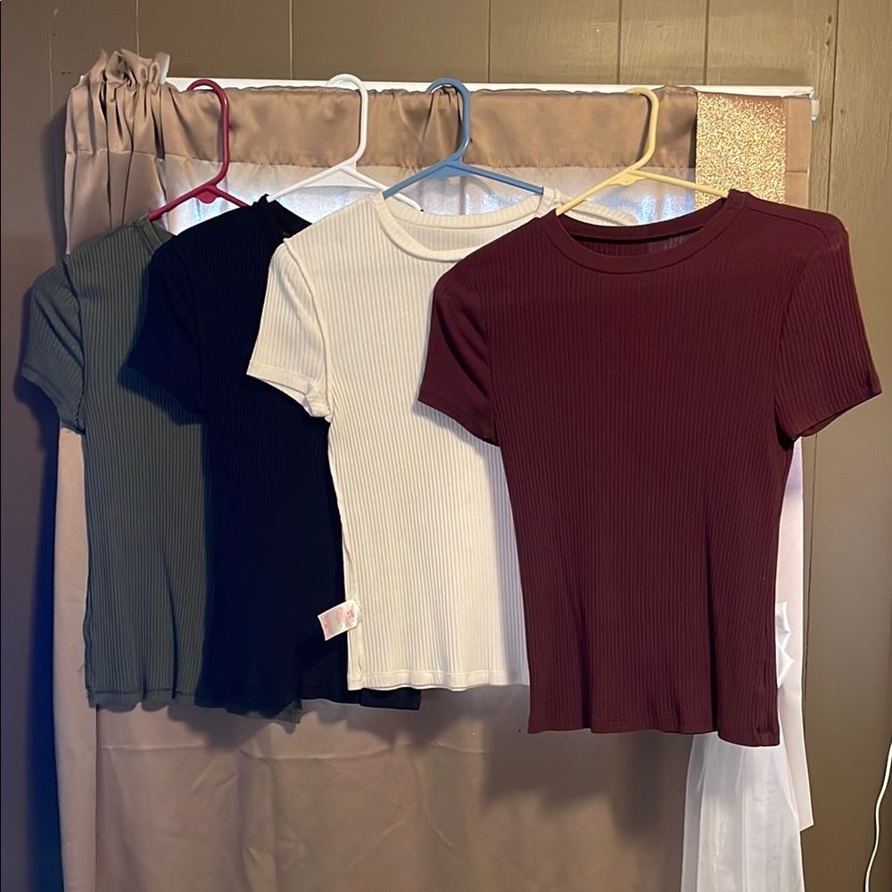 Women's Ribbed Short Sleeve Tops - Set of 4